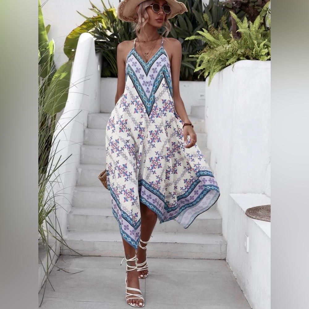 Geometric Tribal Print Cami Dress | Bohemian Maxi Summer Dress
